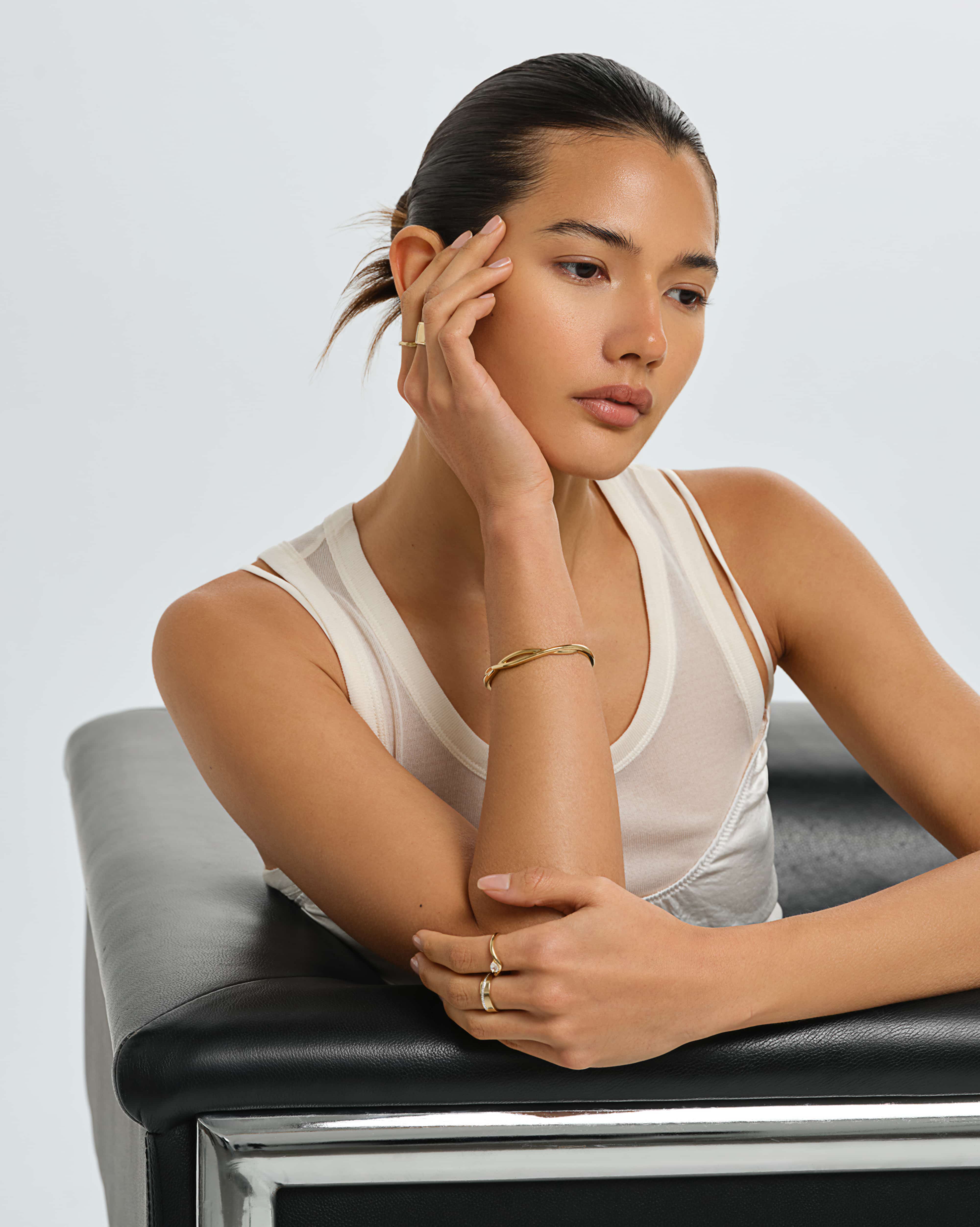 Albese Minimalist Sleek Cuff Bracelet in 18K Gold Vermeil by Handiora