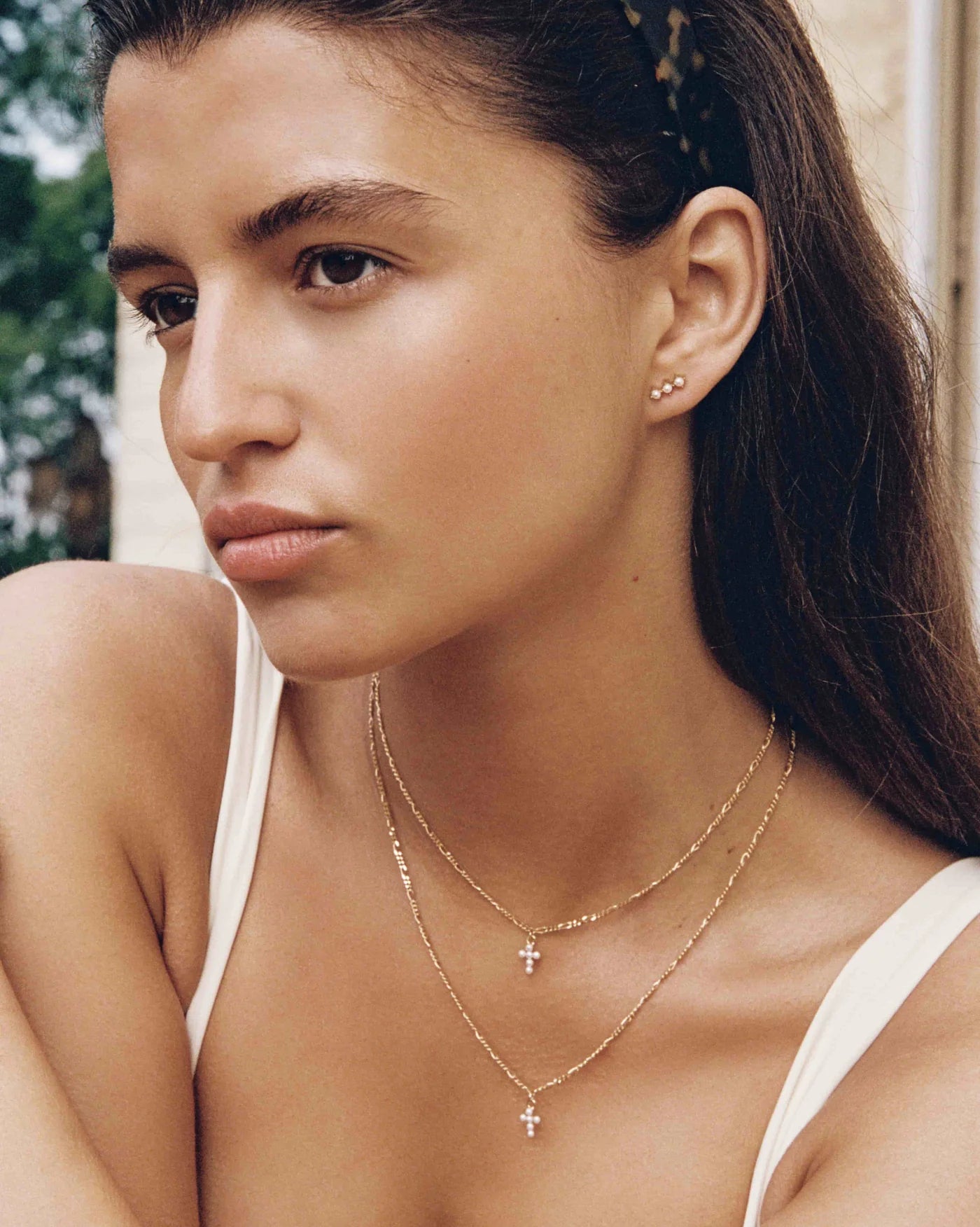 Rochelle Triple Freshwater Pearl Stud Earrings in 18K Gold Vermeil by Handiora
