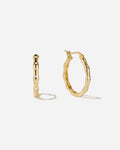 Bamboo Texture Hoop Earrings in 18K Gold Vermeil with White Topaz by Handiora