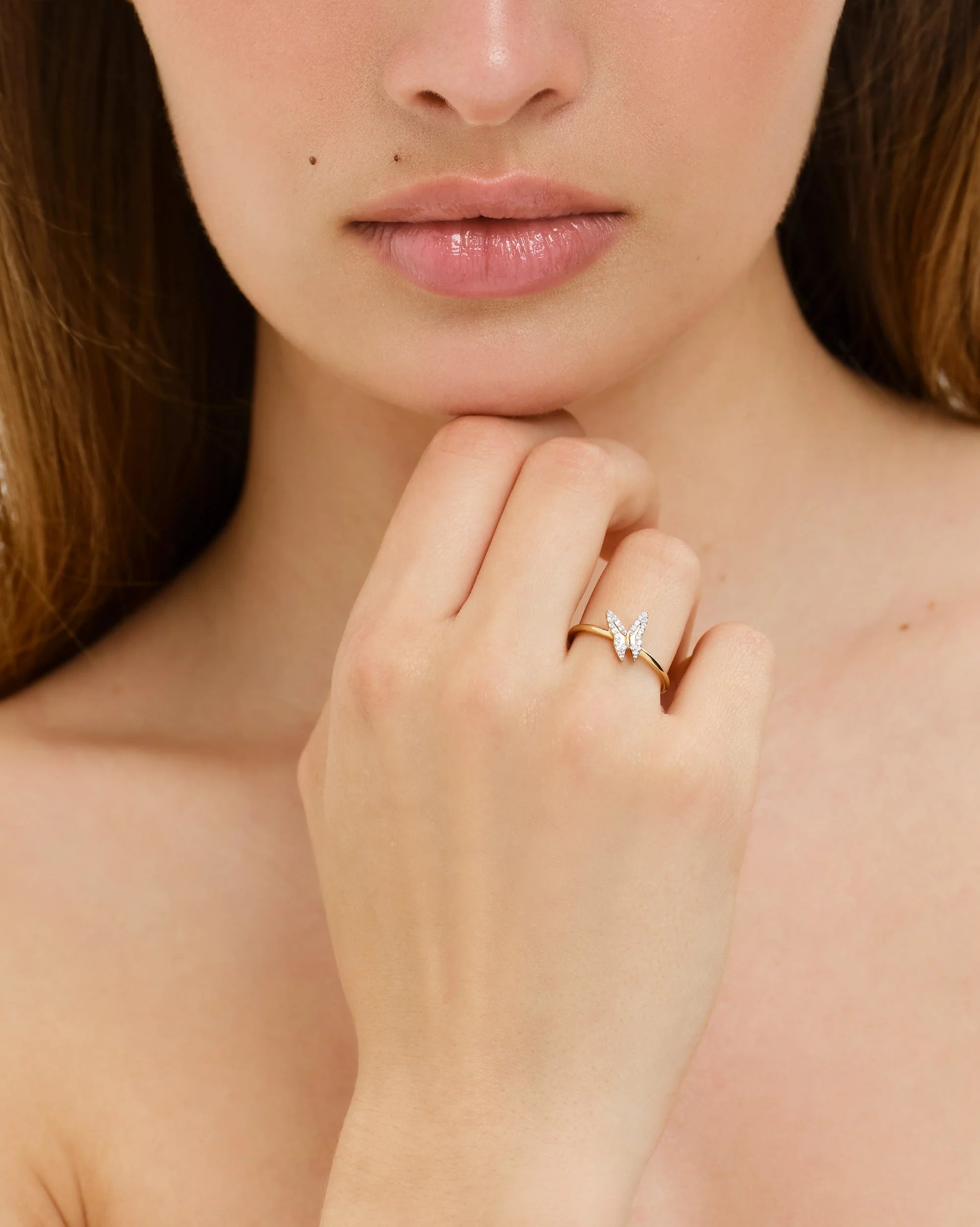Papillon Butterfly Ring in 18K Gold Vermeil with White Topaz Gemstones by Handiora