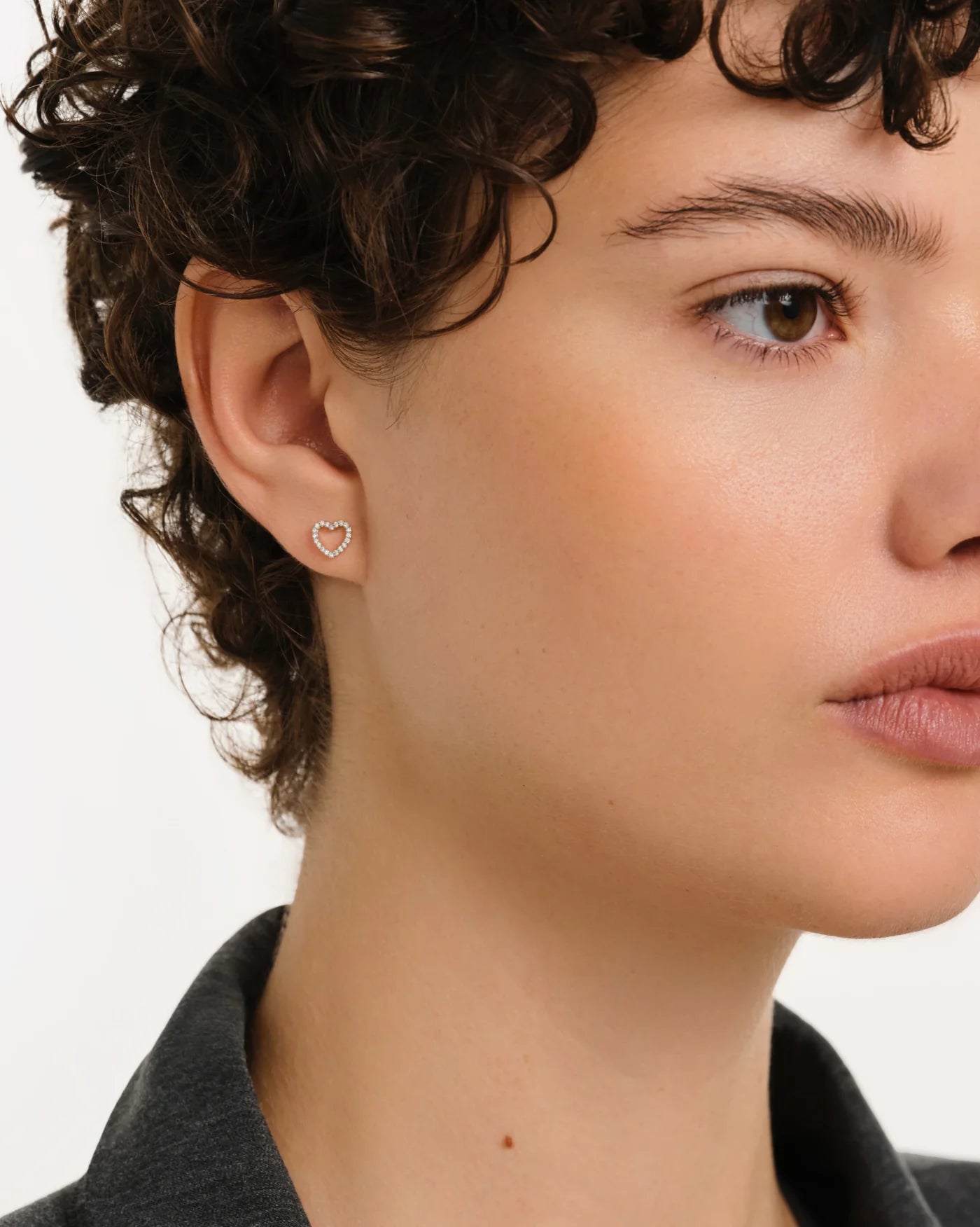 Promesse 14K Gold Heart Stud Earrings with Lab-Grown Diamonds by Handiora