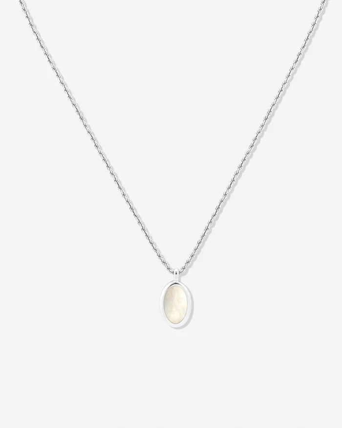Como Oval Mother-of-Pearl Pendant Necklace in 925 Sterling Silver by Handiora