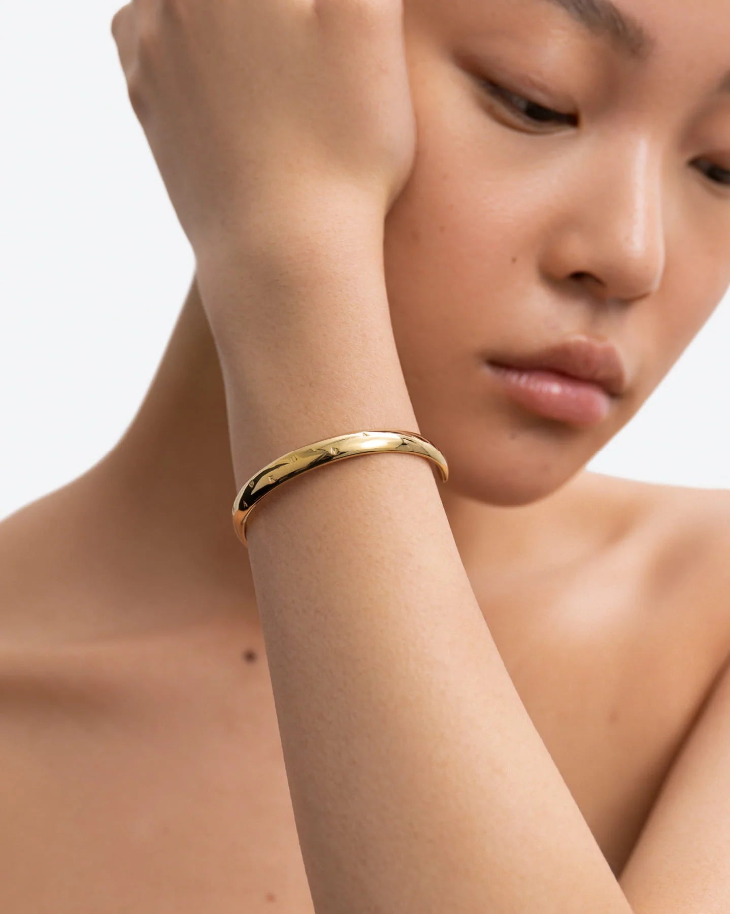 Liguria Engraved Star Logo Cuff Bracelet in 18K Gold Vermeil by Handiora