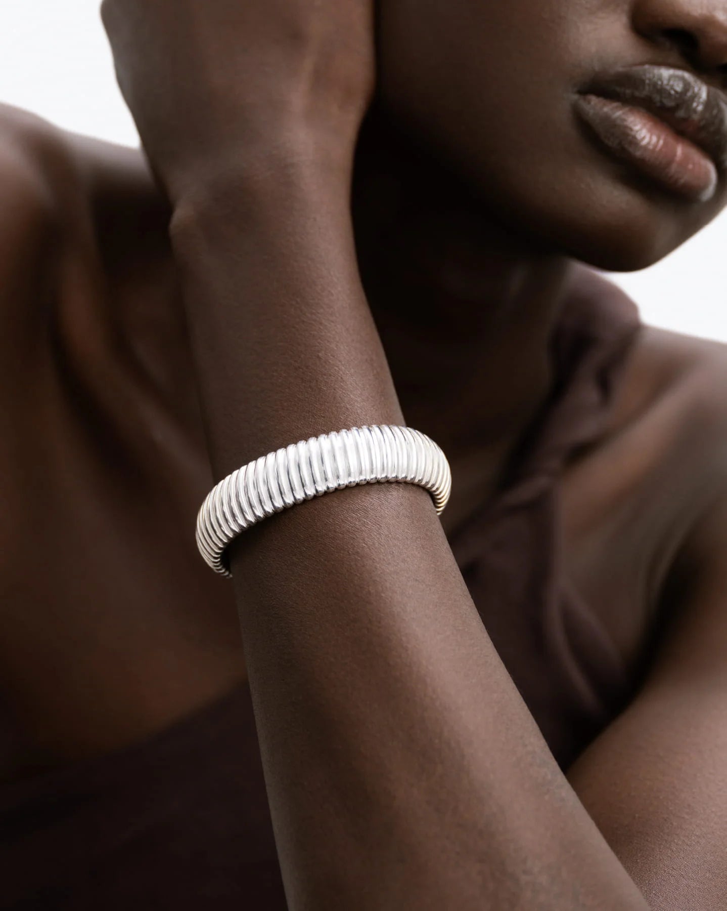 Turin Bold Ridged Cuff Bracelet in 925 Sterling Silver by Handiora