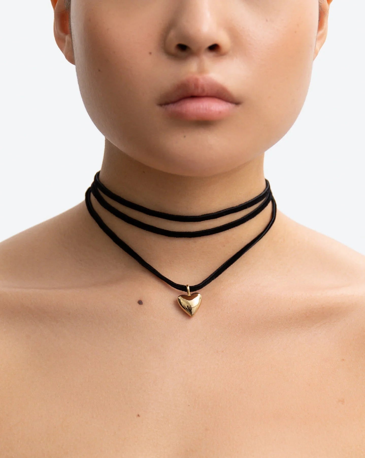 Amore Versatile Velvet Cord Gold Heart Pendant Necklace by Handiora