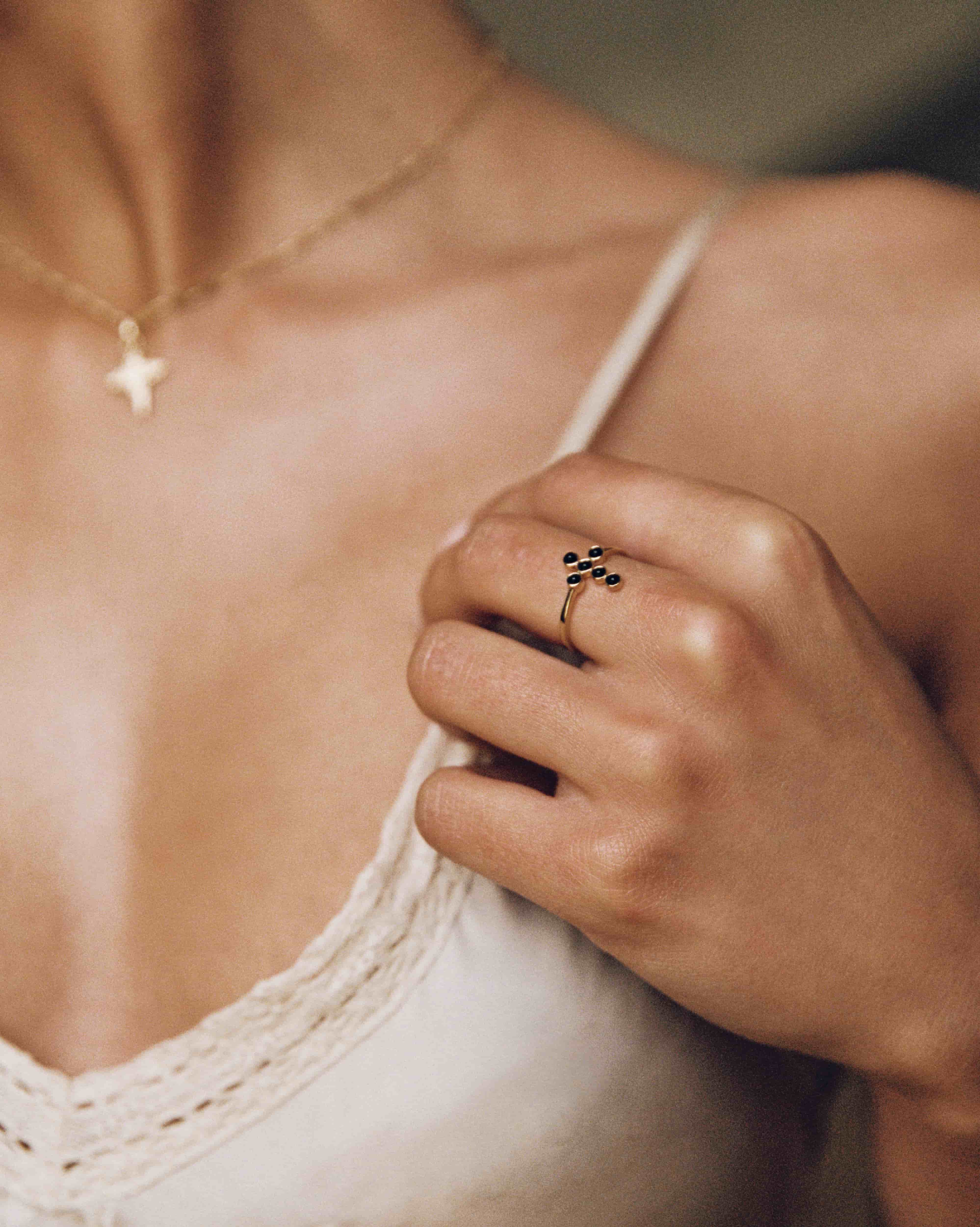 Saint-Savin Black Onyx Cross Ring in 18K Gold Vermeil by Handiora