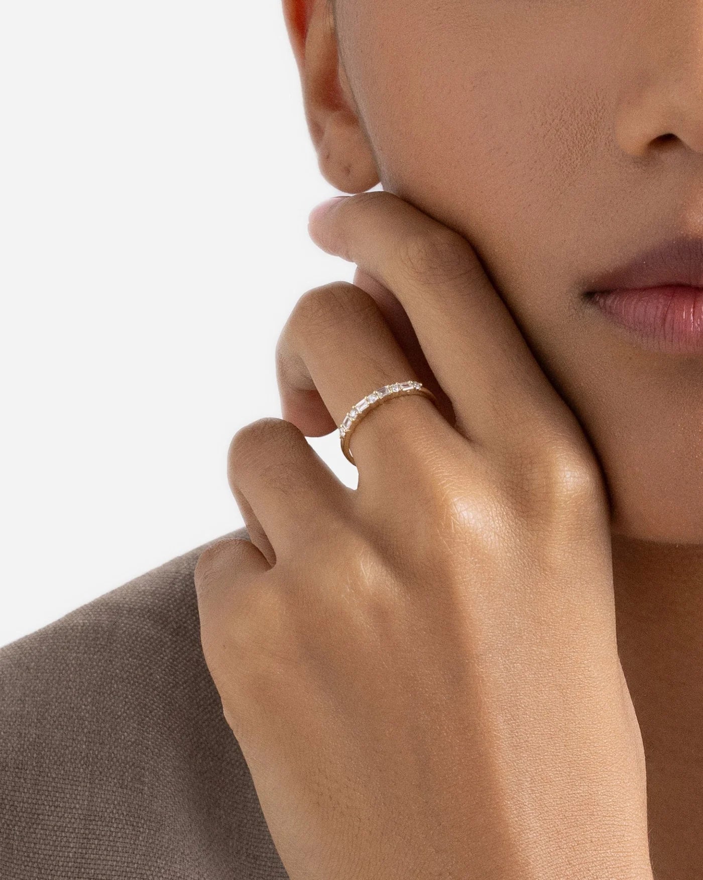 Éternité 14K Gold Ring with Baguette and Round Lab-Grown Diamonds by Handiora