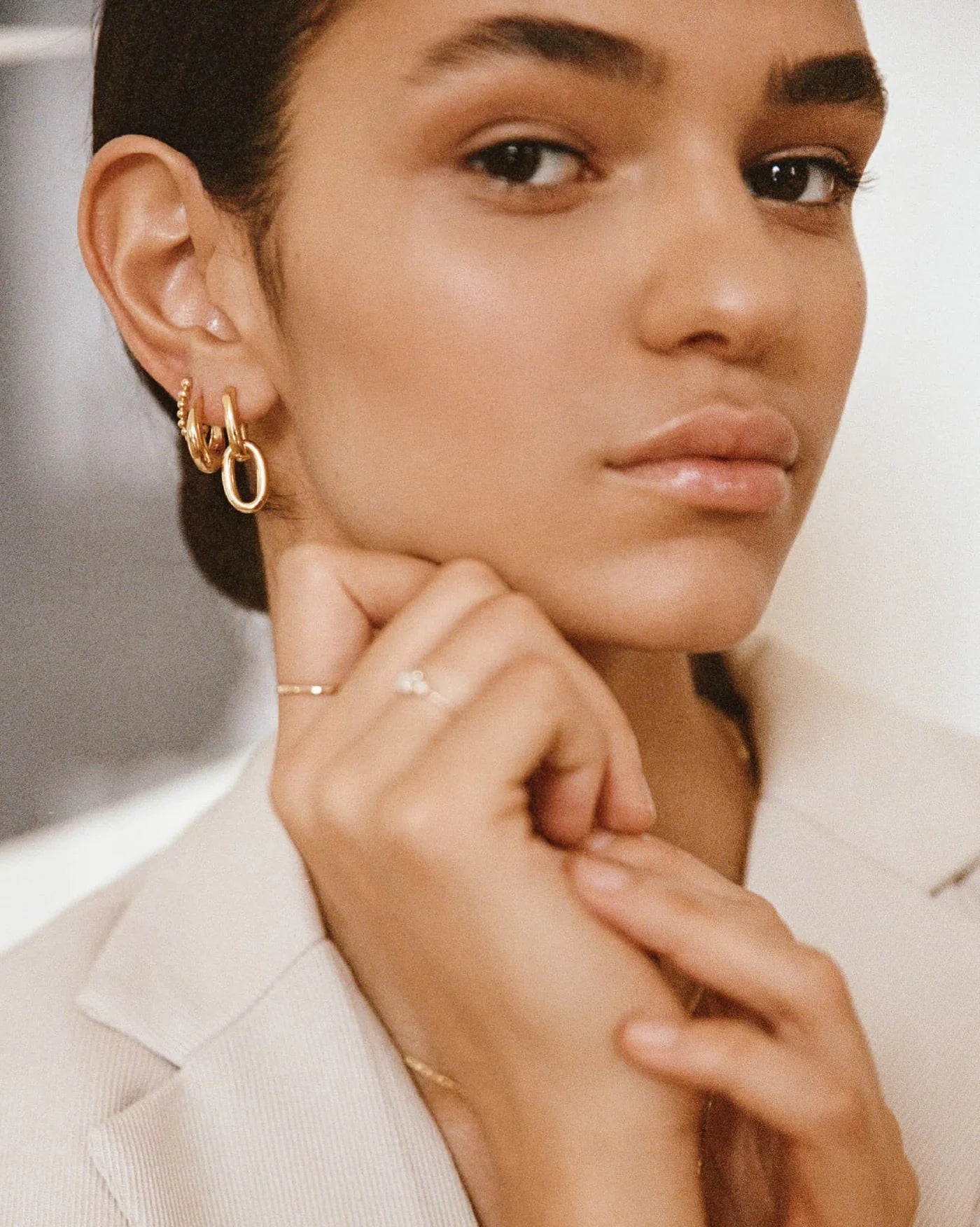 Miele Double Link Drop Earrings in 18K Gold Vermeil by Handiora