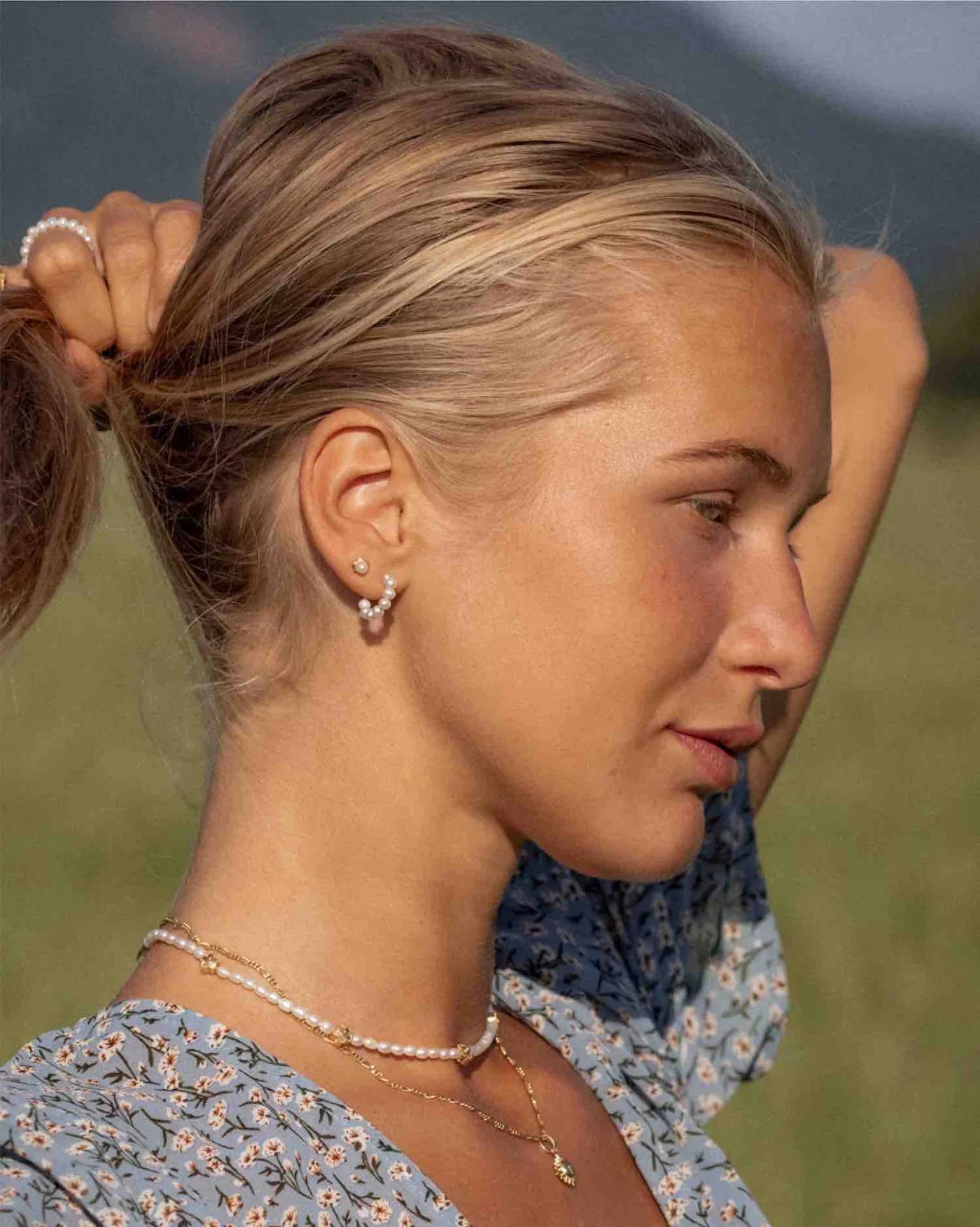 Palermo Mini Hoop Earrings with Freshwater Pearls in 18K Gold Vermeil by Handiora