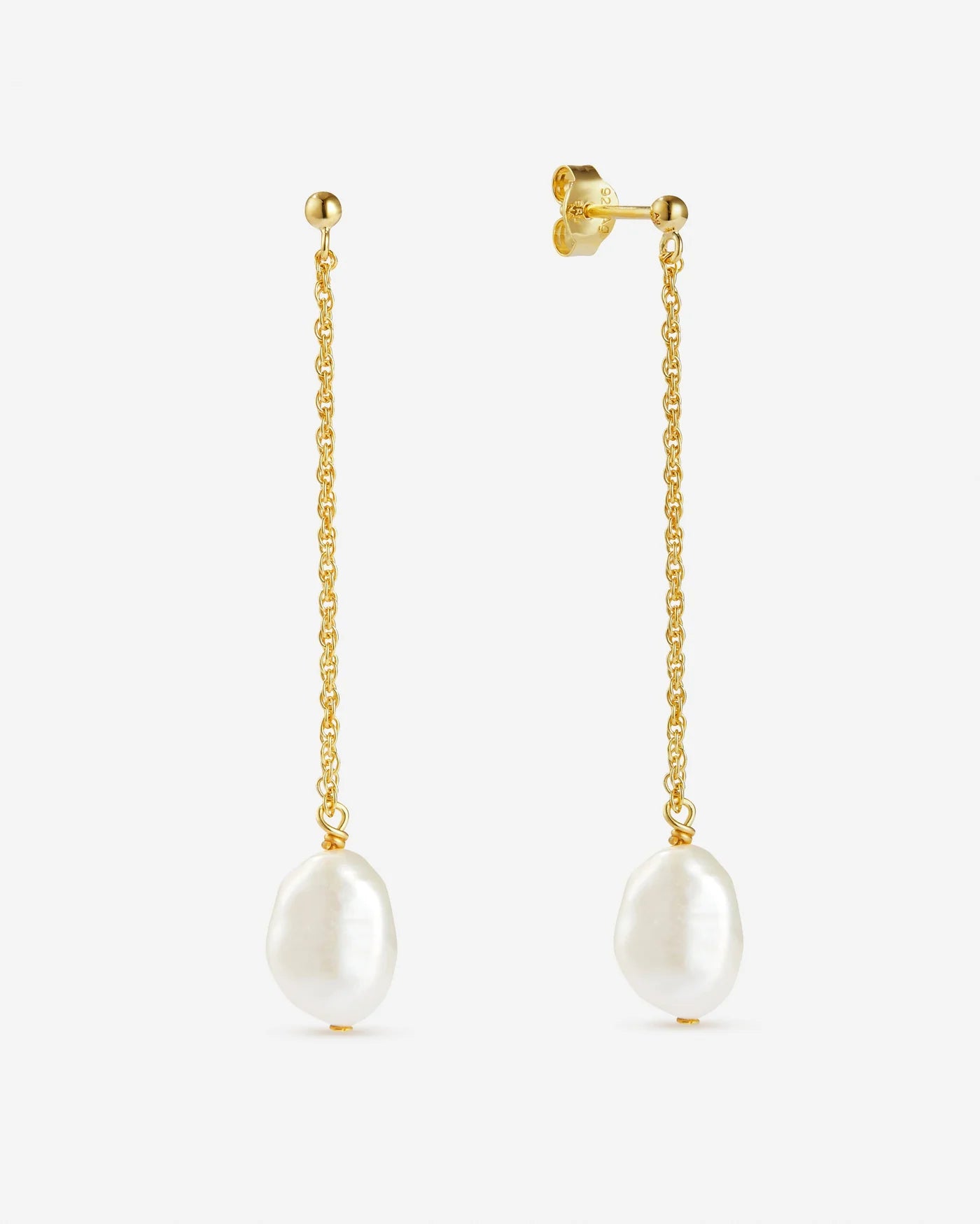 Toulon Rope Chain Drop Earrings with Freshwater Pearls in 18K Gold Vermeil by Handiora
