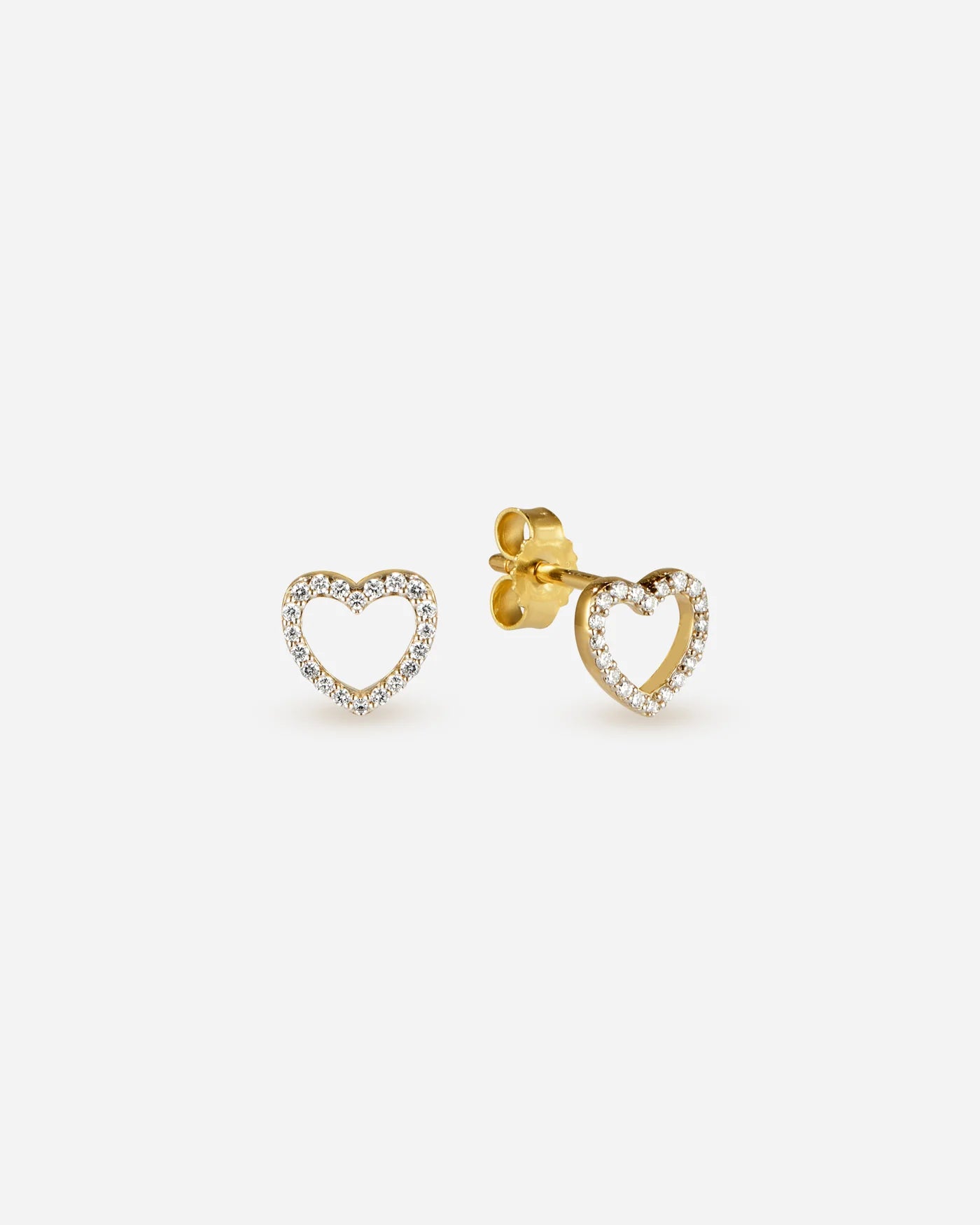Promesse 14K Gold Heart Stud Earrings with Lab-Grown Diamonds by Handiora