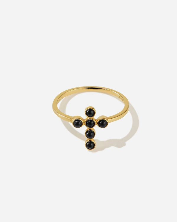 Saint-Savin Black Onyx Cross Ring in 18K Gold Vermeil by Handiora