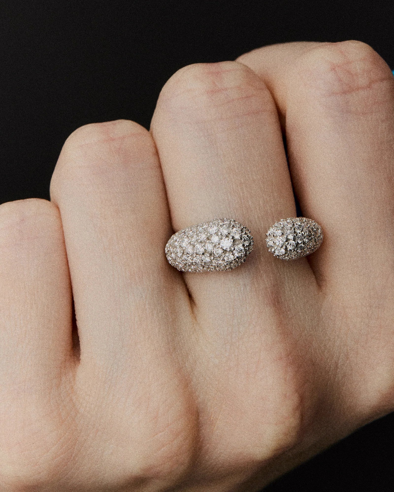 Infinite Grace Open Sculptural Ring with Pavé Diamonds in 18K White Gold by Handiora