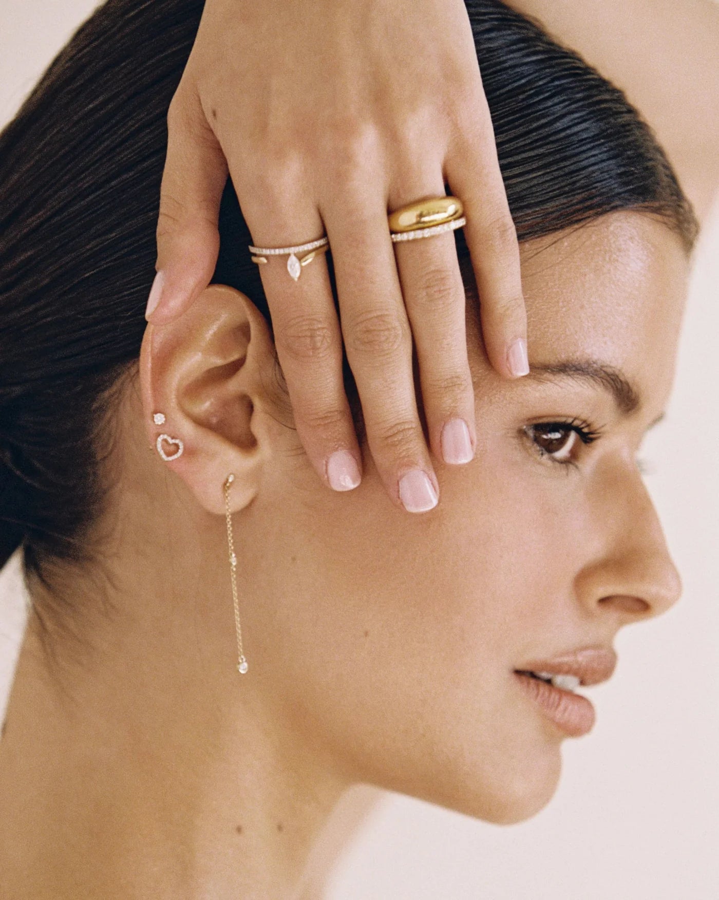 Promesse 14K Gold Heart Stud Earrings with Lab-Grown Diamonds by Handiora