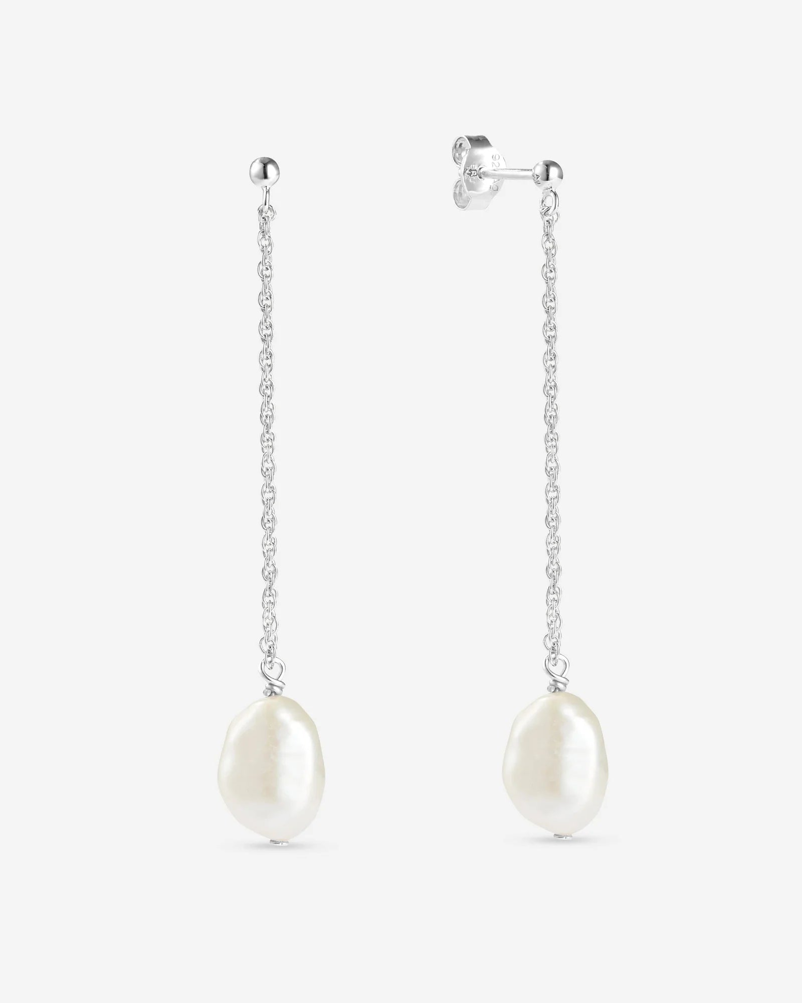 Toulon Rope Chain Drop Earrings with Freshwater Pearls in 925 Sterling Silver by Handiora