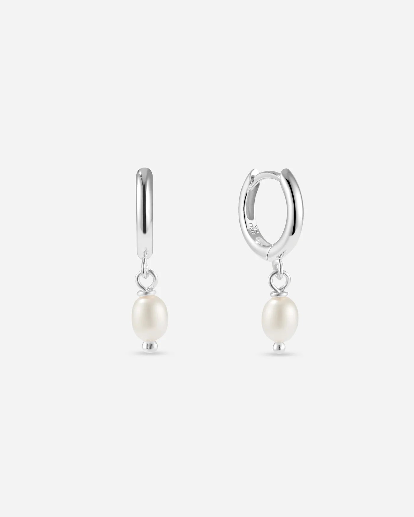 Chamonix Mini Hoop Earrings with Freshwater Pearl in 925 Sterling Silver by Handiora