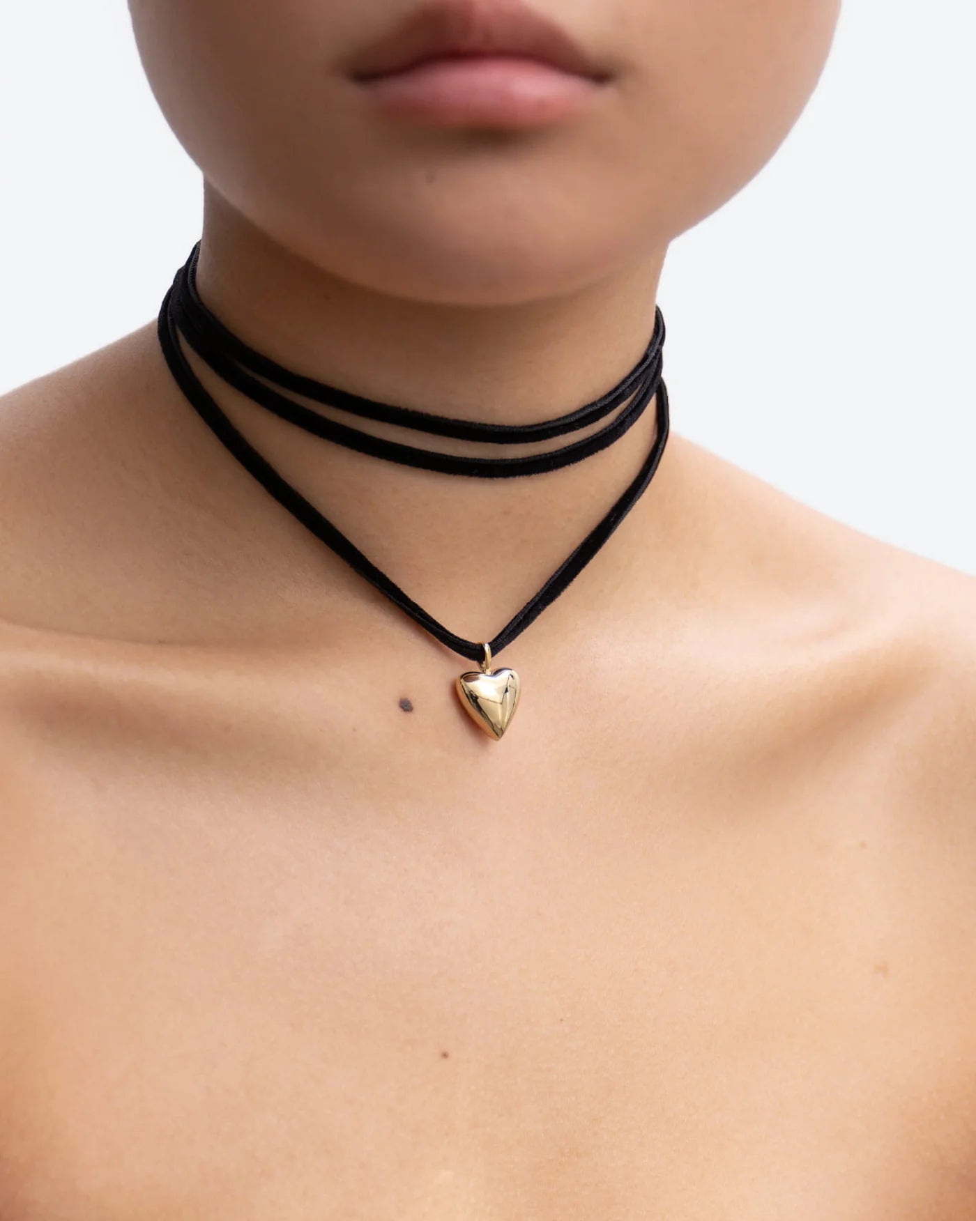 Amore Versatile Velvet Cord Gold Heart Pendant Necklace by Handiora