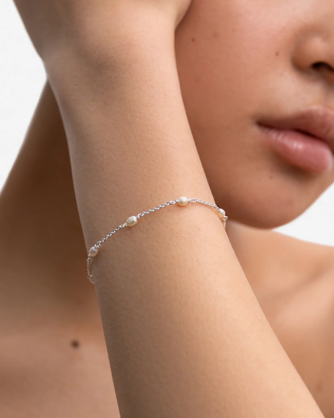 Portofino Delicate Freshwater Pearl Chain Bracelet in 925 Sterling Silver by Handiora