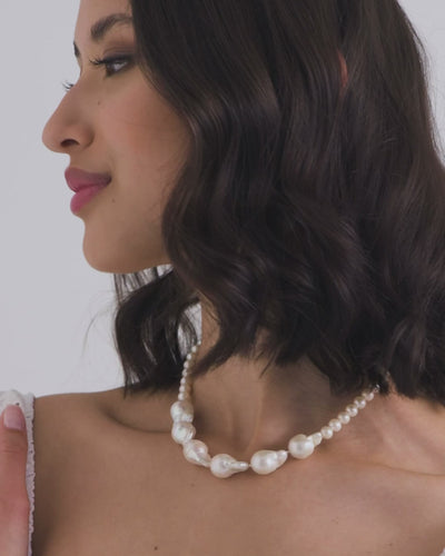 Pamplona Baroque and Round Freshwater Pearl Necklace in 18K Gold Vermeil by Handiora
