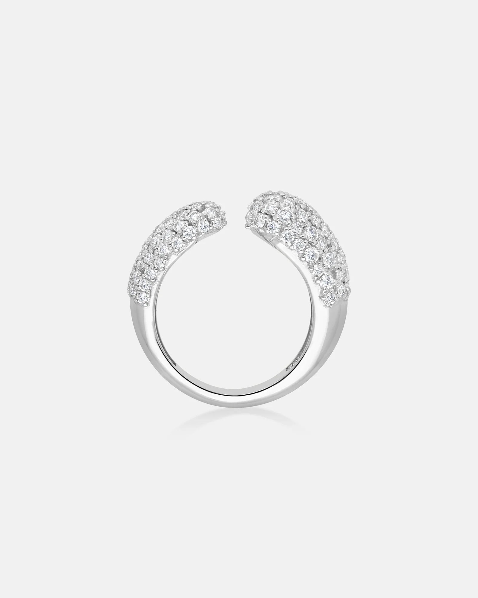 Infinite Grace Open Sculptural Ring with Pavé Diamonds in 18K White Gold by Handiora
